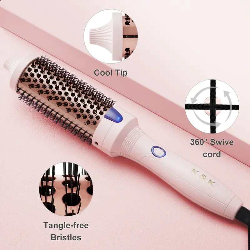 K&K 1.25 Inch Tourmaline Ionic Hot Brush Hair Curler for Loose & Volume Curls Long Hair Heated Styler Dual Voltage