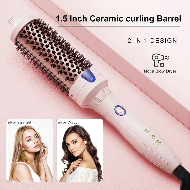 K&K 1.25 Inch Tourmaline Ionic Hot Brush Hair Curler for Loose & Volume Curls Long Hair Heated Styler Dual Voltage