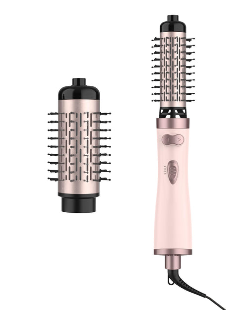ANWA Rotating Hair Dryer Brush 4-in-1 Hot Air Styler and Rotating Brush Rotating Blow Dryer Brush with 2 Detachable Brushes(1.5"& 2") Pink