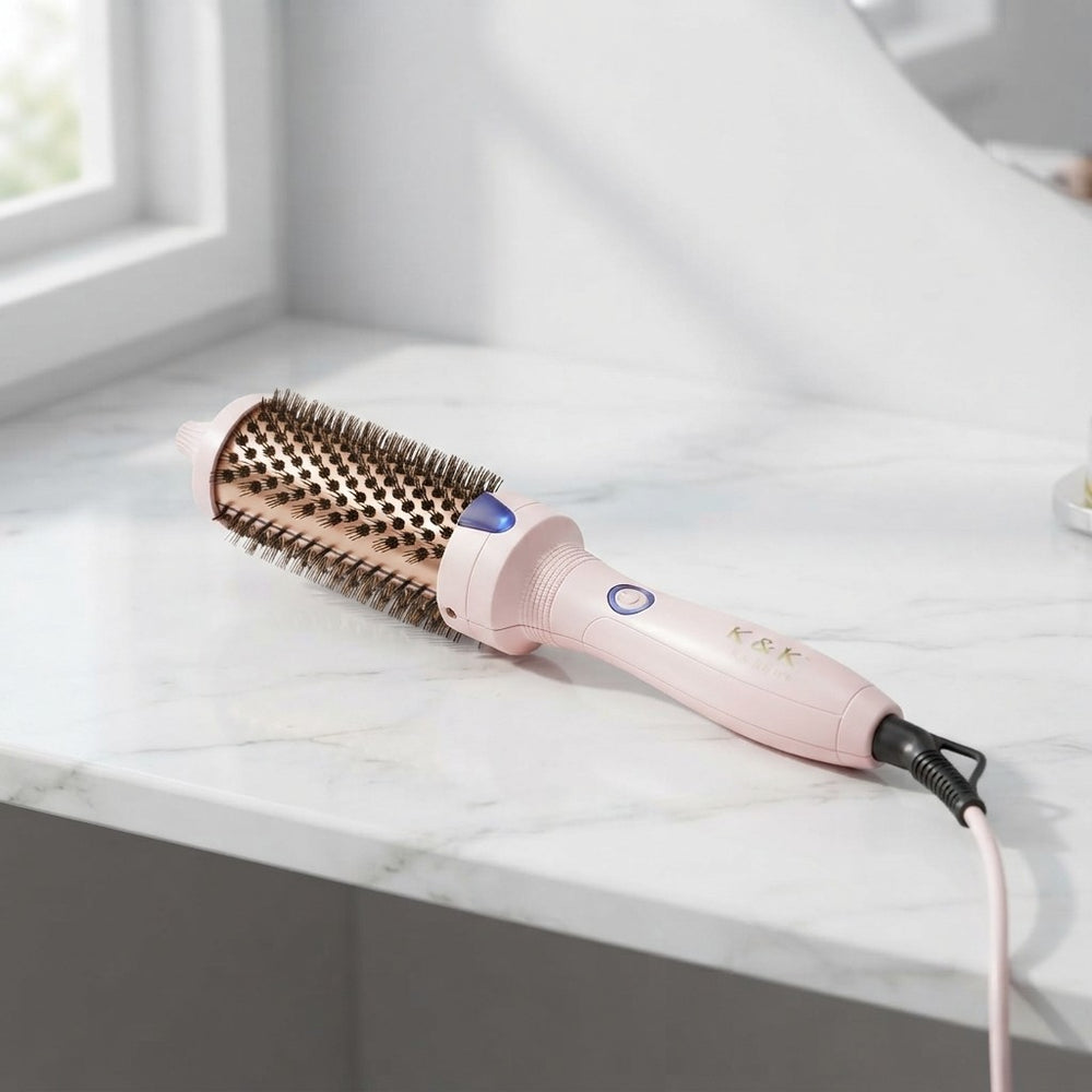 K&K 1.25 Inch Tourmaline Ionic Hot Brush Hair Curler for Loose & Volume Curls Long Hair Heated Styler Dual Voltage