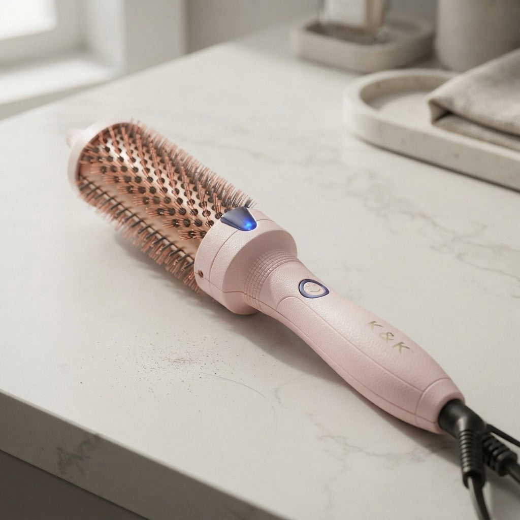 K&K 1.25 Inch Tourmaline Ionic Hot Brush Hair Curler for Loose & Volume Curls Long Hair Heated Styler Dual Voltage